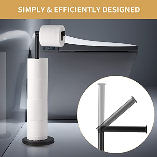 LAYUKI Toilet Paper Holder Stand, Matte Black Finished Free StandingToilet PaperHolder Stainless Steel Rustproof Tissue Roll Holder Floor Stand Storage for Bathroom
