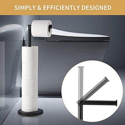 LAYUKI Toilet Paper Holder Stand, Matte Black Finished Free StandingToilet PaperHolder Stainless Steel Rustproof Tissue Roll Holder Floor Stand Storage for Bathroom