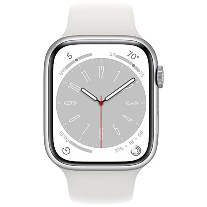 Apple Watch Series 8 41mm GPS Silver Aluminum Case - White Sport Band (Renewed)