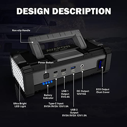 AVAPOW 6000A Car Battery Jump Starter(for All Gas or up to 12L Diesel) 2023 Upgraded Powerful Car Jump Starter with Dual USB Quick Charge and DC Output,12V Jump Pack with Built-in LED Bright Light