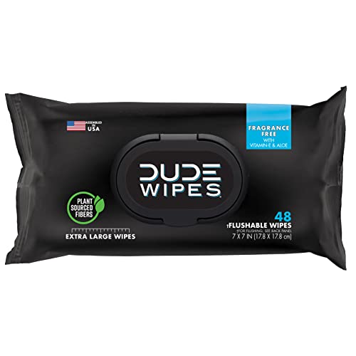 Add 4 To Your Cart! DUDE Wipes - Flushable Wipes Stocking Stuffers - 1 Pack, 48 Wipes - Unscented Extra-Large Adult Wet Wipes - Vitamin-E & Aloe for at-Home Use - Septic and Sewer Safe