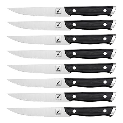 imarku Steak Knives, Steak Knives Set of 8, Serrated Steak Knife Set with Pakkawood Ergonomic Handle, Japanese HC Steel Steak Knife and Gift Box, Black of Friday 2023