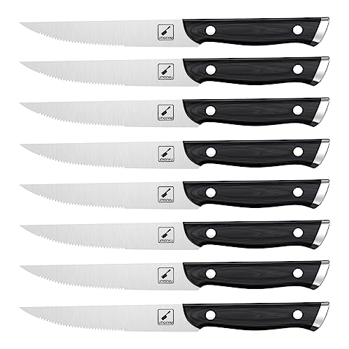 imarku Steak Knives, Steak Knives Set of 8, Serrated Steak Knife Set with Pakkawood Ergonomic Handle, Japanese HC Steel Steak Knife and Gift Box, Black of Friday 2023