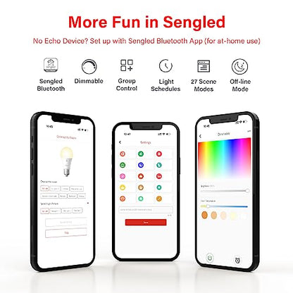 Sengled Alexa Light Bulb, S1 Auto Pairing with Alexa Devices, Warm Light Bulbs, Smart Light Bulbs that work with Alexa, Bluetooth Mesh Smart Home Lighting, E26 60W Equivalent, 800LM, 1-Pack