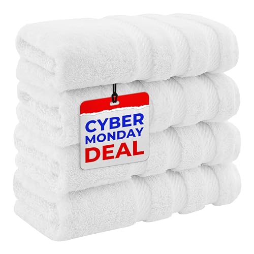 American Soft Linen Hand Towels, Set of 4, 100% Turkish Cotton Hand Towels for Bathroom, Kitchen, White