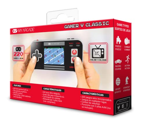 My Arcade Gamer V Classic-Red: Portable Gaming System with 220 Games, 2.5" Color Display, Pocket Size (DGUN-3911),Black