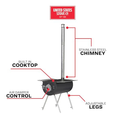 US Stove CCS18 Caribou Outfitter Portable Camp Stove - 18 Inch, Black, Medium