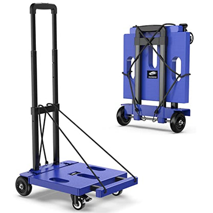 SPACEKEEPER Foldable Hand Truck Dolly, 265 LB Folding Luggage Cart with Wheels, Portable Flatbed Cart Collapsible Hand Truck for Luggage, Travel, Moving, Shopping, Office Use, Blue