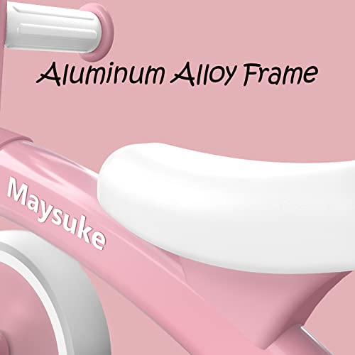 Maysuke Baby Balance Bike Toys for 1 Year Old Boys and Girls Gifts, Toddler Bike 10-24 Month First Birthday Gift with 4 Wheels, No Pedal (Baby Pink)