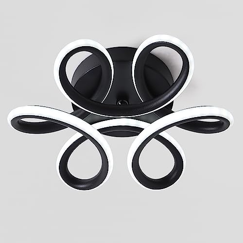 DELIPOP Modern LED Ceiling Light, Black Flowers Design Semi Flush Mount Ceiling Light, 10in 22W Cool Light 6500K Aluminum Ceiling Light Fixtures