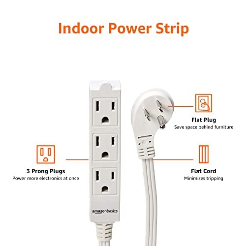 Amazon Basics Indoor Extension Cord Power Strip - 6-Foot, 3-Prong ,Flat Plug, Grounded - 13 Amps, 1625 Watts, 125 VAC - 2-Pack, White