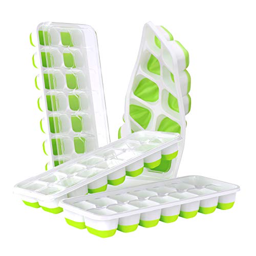 DOQAUS Ice Cube Trays 4 Pack, Easy-Release 56 pcs Ice Cubes Maker with Spill-Resistant Removable Lid, LFGB Certified and BPA Free, Stackable Flexible Silicone Ice Tray for Baby Food, Cocktail, Coffee
