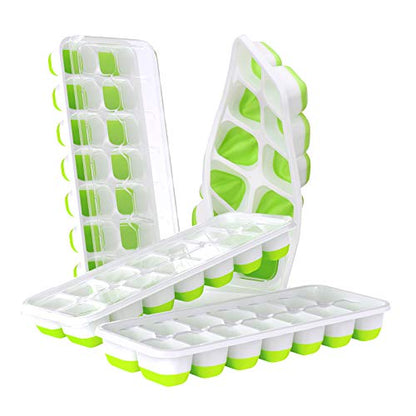 DOQAUS Ice Cube Trays 4 Pack, Easy-Release 56 pcs Ice Cubes Maker with Spill-Resistant Removable Lid, LFGB Certified and BPA Free, Stackable Flexible Silicone Ice Tray for Baby Food, Cocktail, Coffee