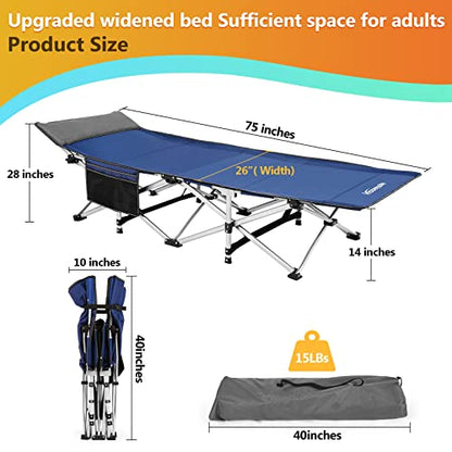 Homdox Camping cot Folding Outdoor Camping Travel Cot and Cot Pad - Quality Lightweight Portable Heavy Duty Adult & Kids Travel Cot Double Layer Oxford Portable Travel Camp Cots for Camp/Office/Home