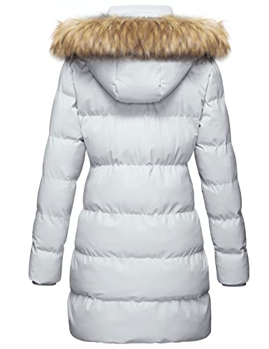 WenVen Women's Winter Long Puffer Coat Parka Outwear with Fur Hood (Grey, L)