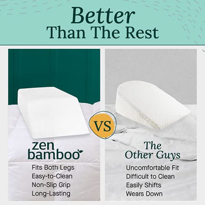 Zen Bamboo Wedge Pillows for Sleeping - Luxury Foam Leg Elevation Pillow for Leg & Back Discomfort w/Removable Cover