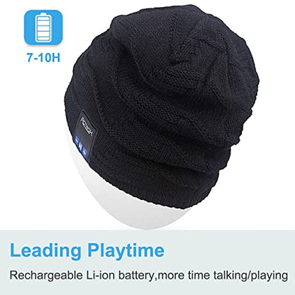 Rotibox Winter Outdoor Sport Trendy Bluetooth Beanie Hat Cap with Wireless Stereo Headphone Headset Earphone Speaker Mic Hands Free Compatible with iPhone Samsung Android Cell Phones - Black