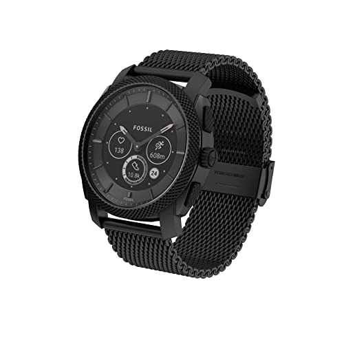 Fossil Men's Machine Gen 6 Hybrid 45mm Stainless Steel Mesh Smart Watch, Color: Black (Model: FTW7062)
