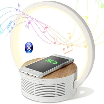 Bluetooth Speaker Wireless Charger with Desk Lamp Bedside Night Light Portable Small Mini Speaker, Led Reading Adjustable Dimmable Table Lamp for Home Office, Dorm,