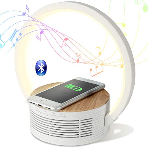 Bluetooth Speaker Wireless Charger with Desk Lamp Bedside Night Light Portable Small Mini Speaker, Led Reading Adjustable Dimmable Table Lamp for Home Office, Dorm,