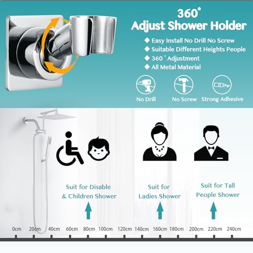 All Metal Rain Shower Head with Handheld Combo, 10'' High Pressure Rainfall Shower Head Sprayer, Handheld Shower Head with Shower Holder, Adjustable Extension Arm, Bathroom Upgrade, Polished Chrome