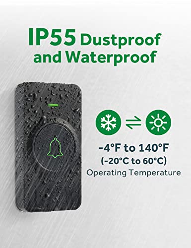 AVANTEK Wireless Doorbell, Mini CB-11 Waterproof Doorbell Chime Operating at 1000 Feet with 52 Melodies, 5 Volume Levels & LED Flash