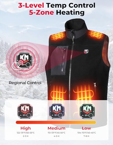 KEMIMOTO Heated Fleece Vest for Men with 15000mah Battery Pack Included, Heated Vest by Voice and APP Temp Control for Skiing Hunting