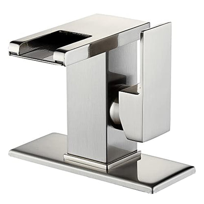 Bathroom Sink Faucet Bathroom Faucet 3 Hole Waterfall Bathroom faucets Bathroom Vanity Waterfall Faucet RV Bath Vanity Faucets for Sinks 3 Hole… (Brushed Nickel)