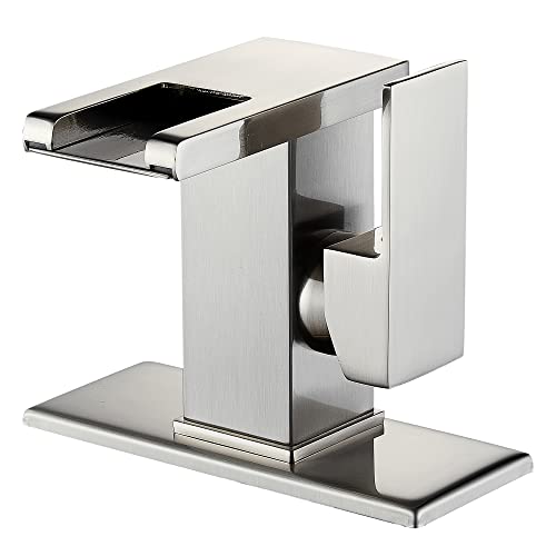 Bathroom Sink Faucet Bathroom Faucet 3 Hole Waterfall Bathroom faucets Bathroom Vanity Waterfall Faucet RV Bath Vanity Faucets for Sinks 3 Hole… (Brushed Nickel)