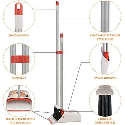 Broom and Dustpan for Home/Broom with Dustpan Combo Set/Dust Pan with Long Handle for Kitchen Room Office Lobby Floor Use Upright Standing Dustpan Indoor Broom Set