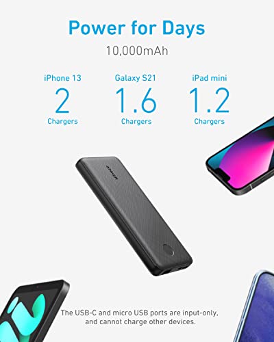 Anker Portable Charger, 313 Power Bank (PowerCore Slim 10K) 10000mAh Battery Pack with USB-C (Input Only) and PowerIQ Charging Technology for iPhone, Samsung Galaxy, and More.