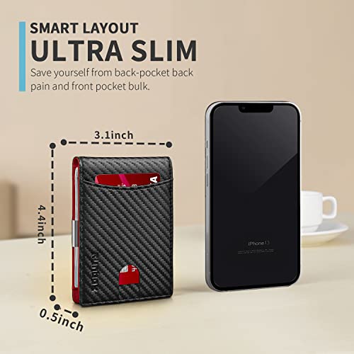 RUNBOX Red Wallet for Men Slim with 11 Credit Card Slots Leather Money Clip RFID Blocking Thin Men's Wallet Bifold Minimalist Front Pocket Large Capacity with Gift Box Carbon