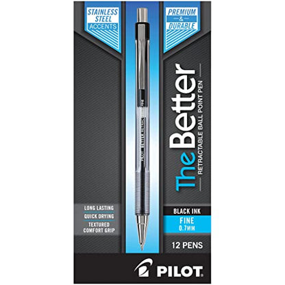 PILOT Pen 30000 The Better Ball Point Pen Refillable & Retractable Ballpoint Pens, Fine Point, Black Ink, 12-Pack