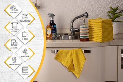 Premium 100% Cotton Wash Cloths, 12 Piece Set, 13x13 Inches, Luxury towels, Durable, Fingertip Towel Quick Dry & Extra Absorbent Cleaning Cloth Face Cloths for Home, Spa, Hotel, Bathroom & Kitchen