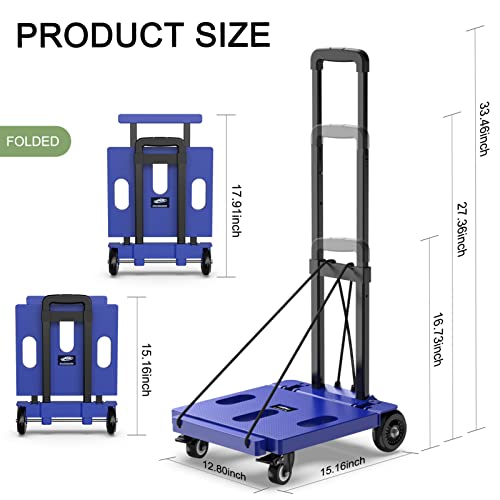 SPACEKEEPER Foldable Hand Truck Dolly, 265 LB Folding Luggage Cart with Wheels, Portable Flatbed Cart Collapsible Hand Truck for Luggage, Travel, Moving, Shopping, Office Use, Blue