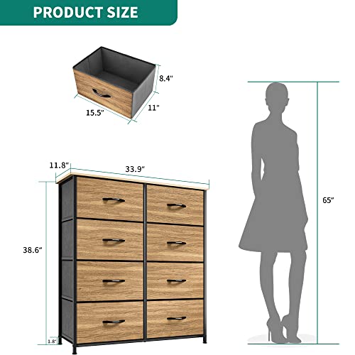 YITAHOME Dresser with 8 Drawers - Fabric Storage Tower, Organizer Unit for Bedroom, Living Room, Hallway, Closets - Sturdy Steel Frame, Wooden Top & Easy Pull Fabric Bins, Burlywood Grain