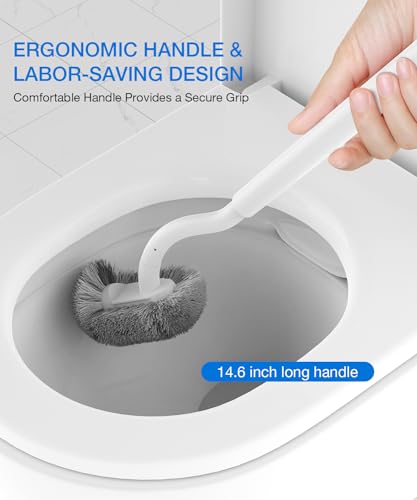 Toilet Bowl Brush and Holder, OSCIOSS Toilet Brush Set with Ergonomic Design, Compact Size, Durable Bristles, Toilet Brushes & Holders for Dead Corner Clean, White