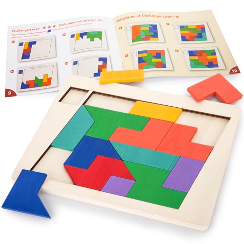 Shindel Wooden Puzzle Blocks, 3D Russian Jigsaw Puzzles Colorful Geometry Logic IQ Game STEM Montessori Educational Gift for All Ages Challenge