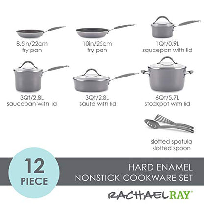 Rachael Ray - 16802 Rachael Ray Cucina Nonstick Cookware Pots and Pans Set, 12 Piece, Sea Salt Gray