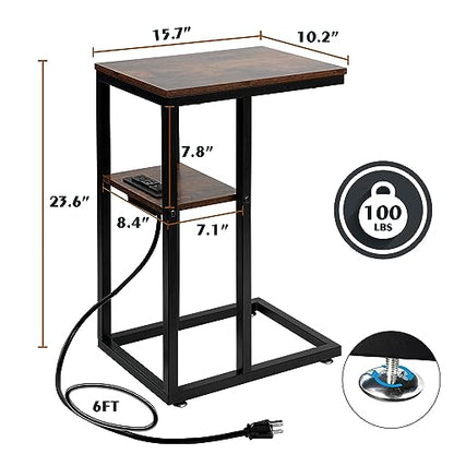 HXXUYY C End Table with Charging Station, Small Side Table for Small Spaces Bedside Table with with USB Ports&Outlets, Narrow Side Table Skinny Nightstand for Living Room/Bedroom/Couch