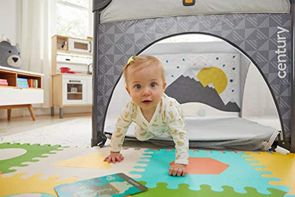 Century Play On 2-in-1 Playard and Activity Center – Playpen Includes Soft Toys and Zippered Door, Splash