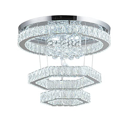 Zswanbei 19.6" Crystal LED Chandelier Pendant Light Fixture Stainless Steel 3 Ring Modern Ceiling Lamps for Living Room Dining Room Bedroom (Cool White)