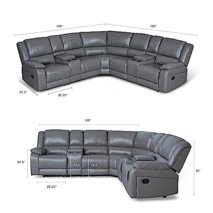 UR livingroom Modular Sectional Sofa PU Leather Manual Recliner Sofa Symmetrical Sectional Couches for Living Room Livingroom Furniture Sets, Grey