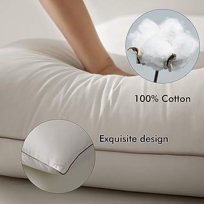 Royoliving Premium Feather Down Bed Pillows for Sleeping Standard Size Pack of 2-100% Cotton Fabric, Medium Firm, Soft Support Surround (White, Standard)