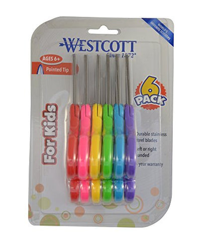 Westcott Scissors For Kids, 5’’ Pointed Safety Scissors, Assorted, 6 Pack (16455)