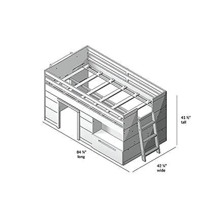 Max & Lily Modern Farmhouse Low Loft Bed, Twin Bed Frame for Kids with 1 Drawer, Driftwood