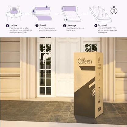 NapQueen 8 Inch Innerspring Twin Size Medium Firm Memory Foam Mattress, Bed in a Box, White