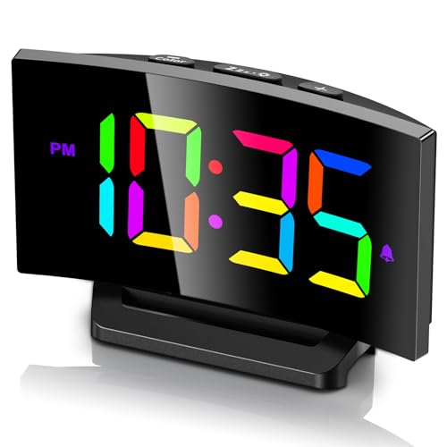 GOLOZA Digital Alarm Clocks for Bedrooms, Digital Clock with 6 Colors RGB Display, 5-Level Brightness + Off, 2 Volumes, 3 Alarm Tones, Snooze, Power-Off Memory, 12/24h, Alarm Clock for Kids Teens