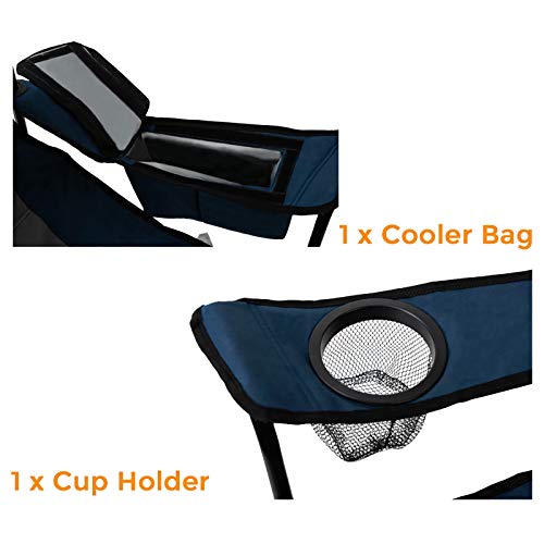 Pacific Pass Quad Camp Chair w/ Built-In Cooler and Cup Holder, Includes Carry Bag - Navy/Gray