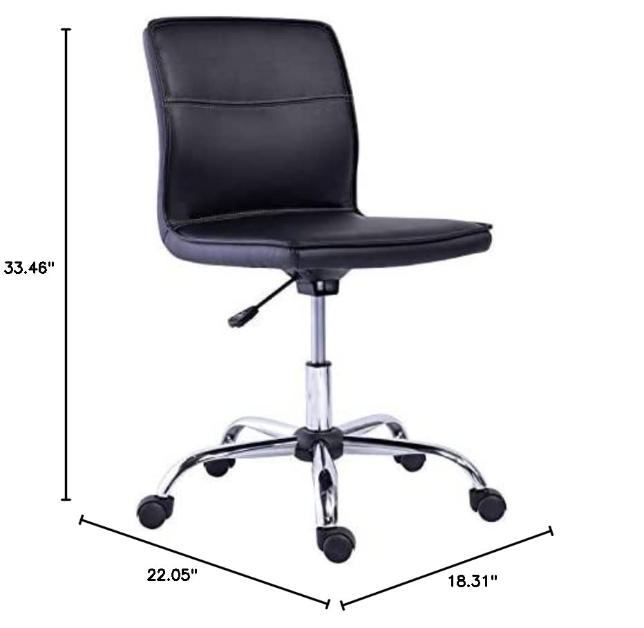 Amazon Basics Modern Armless Office Desk Chair - Height Adjustable, 360-Degree Swivel, 275Lb Capacity, 22.05"D x 18.31"W x 33.46"H, Black/Chrome